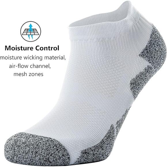 NWT ~ Set/6 White & Black Unisex Cushioned Compression Athletic Ankle Socks ~ M - Picture 5 of 5